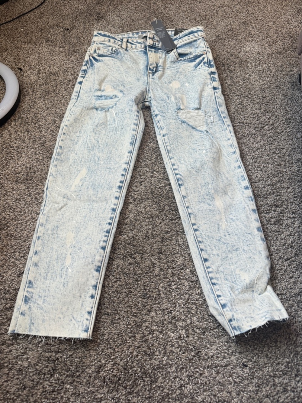 Tractr Light Blue Acid Wash Distressed Straight Leg Jeans